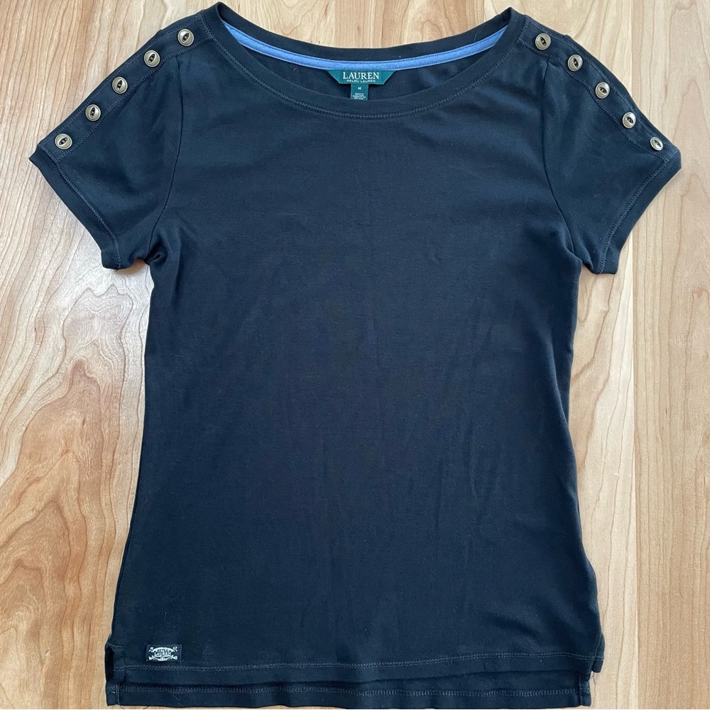 Lauren Ralph Lauren Brass Button Detail Black T-shirt